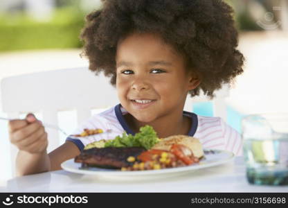 Young Girl Dining Al Fresco