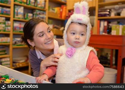 young girl disguised as easter bunny