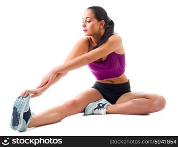Young girl doing gymnastic exercises isolated