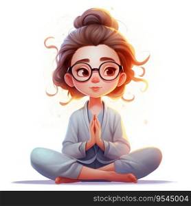 Young Girl Engaged in Tranquil Meditation. Generative ai. High quality illustration. Young Girl Engaged in Tranquil Meditation. Generative ai
