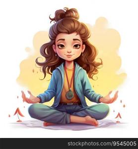 Young Girl Engaged in Tranquil Meditation. Generative ai. High quality illustration. Young Girl Engaged in Tranquil Meditation. Generative ai