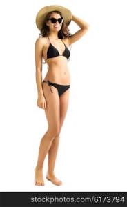 Young girl in black bikini isolated