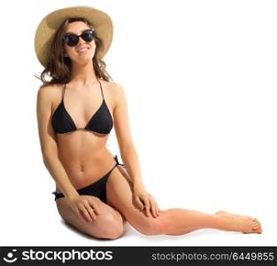 Young girl in black bikini isolated