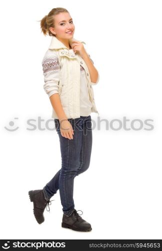 Young girl in jeans isolated