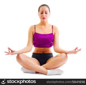 Young girl in lotus pose isolated