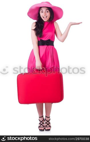 Young girl in pink dress travelling