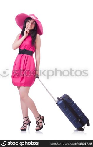 Young girl in pink dress travelling