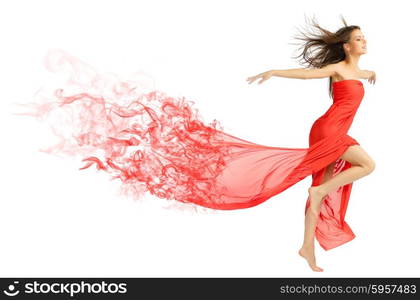 Young girl in red cloth isolated