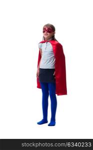 Young girl in super hero concept isolated on white