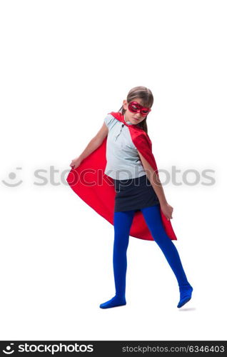 Young girl in super hero concept isolated on white