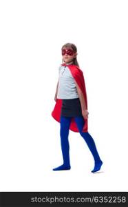 Young girl in super hero concept isolated on white