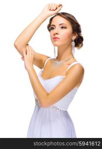 Young girl in white dress isolated