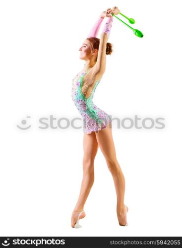 Young girl is engaged in art gymnastics isolated