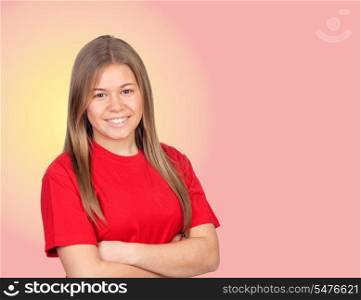 Young girl isolated on orange background