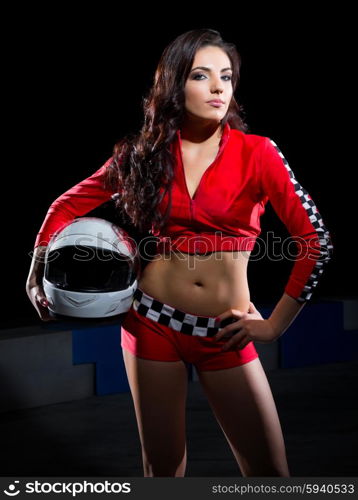 Young girl karting racer isolated