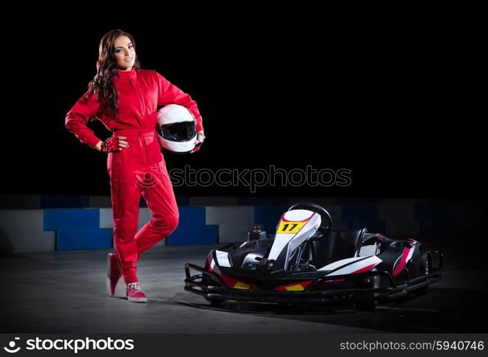 Young girl karting racer isolated