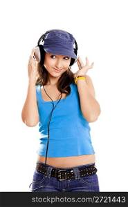 Young girl listen music