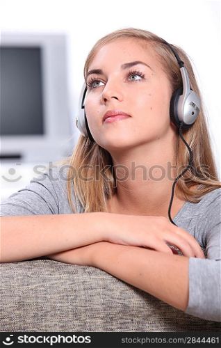 young girl listening to music