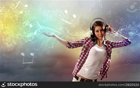 Young girl listens to music