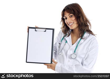Young girl medical staff member with clipboard