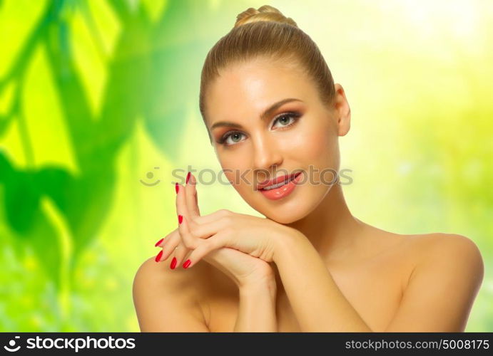 Young girl on floral background