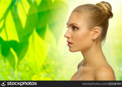 Young girl on floral background