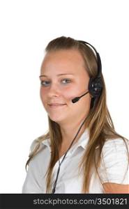 Young girl Operator call center isolated on white