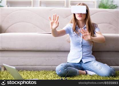 Young girl playing virtual reality games