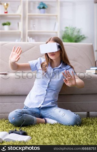 Young girl playing virtual reality games