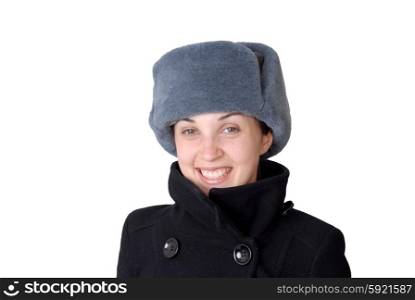 young girl portrait with hat isolated on white