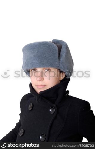young girl portrait with hat isolated on white