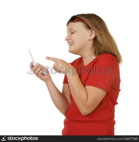 young girl sending a text message on a mobile phone