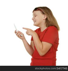 young girl sending a text message on a mobile phone