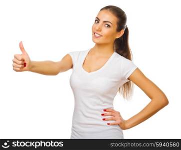 Young girl shows ok gesture isolated