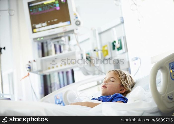 Young Girl Sleeping In Intensive Care Unit