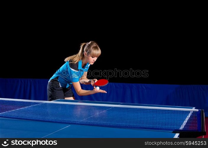 Young girl table tennis player isolated