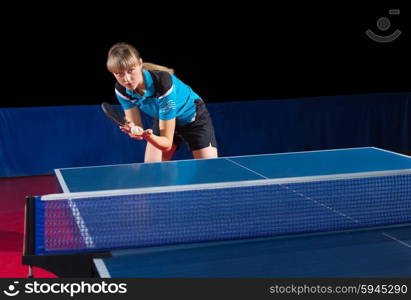 Young girl table tennis player isolated