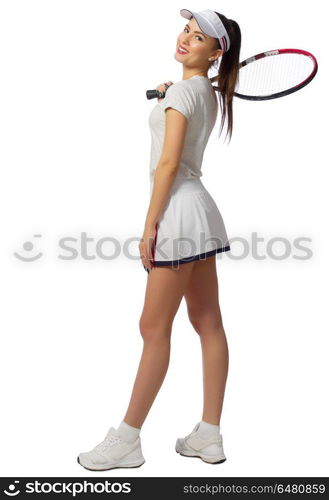 Young girl tennis player isolated