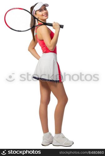 Young girl tennis player isolated