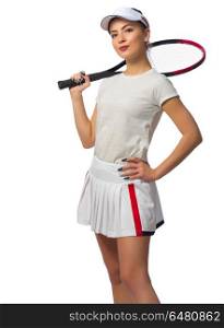 Young girl tennis player isolated