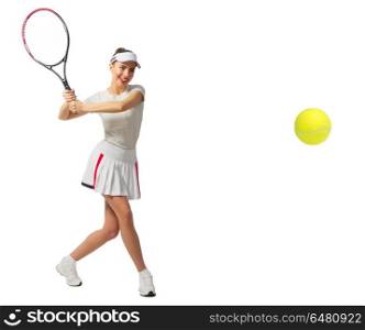 Young girl tennis player isolated (with ball ver)
