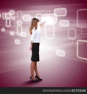 young girl touching a virtual surface. Illustration