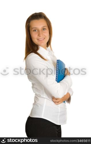 young girl trainee isolated on white