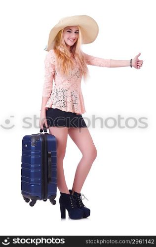 Young girl traveller isolated on white