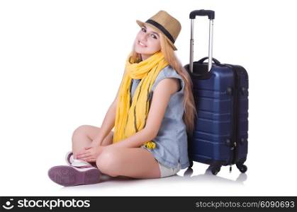 Young girl traveller isolated on white