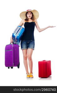 Young girl travelling isolated on the white