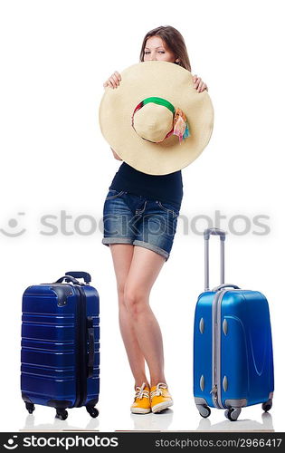 Young girl travelling isolated on the white