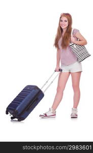 Young girl travelling isolated on the white