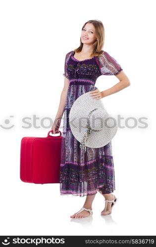 Young girl travelling isolated on the white