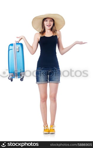 Young girl travelling isolated on the white